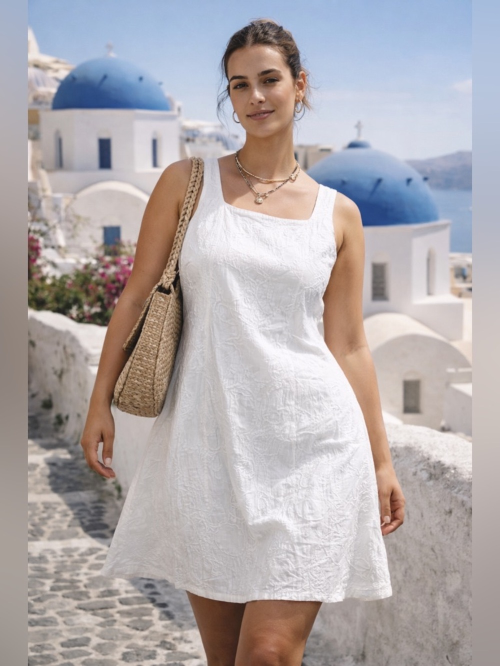 Cleo White Textured A-Line Dress | Size 12 | Effortless Summer Luxe